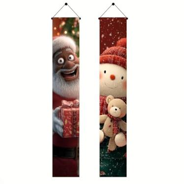 Imagem de BlissYard Banner de porta de Natal 30,5 x 188 cm preto Papai Noel caixa de presente boneco de neve urso de pelúcia inverno férias varanda pendurada interna externa porta frontal faixa vertical