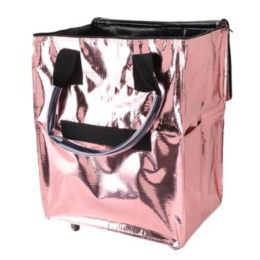 Imagem de Asixxsix Bolsa de Supermercado Reutilizável sobre Rodas, Carrinho de Compras Leves Com Tecido Impermeável e Material de PP, Bolsa Multifuncional para Viagens de Acampamento (Golden rosa)