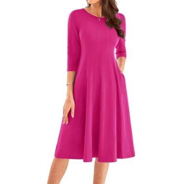 Imagem de Vestido casual GRACE KARIN A-line, manga 3/4, Swing Midi S, rosa verme