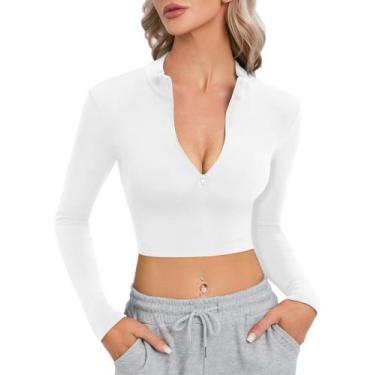 Imagem de Top curto CLOZOZ de manga comprida simulação de gola alta com zíper pa