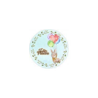 Imagem de Painel de Lona Redondo Coelho da Páscoa Feliz Páscoa Cute Aquarela - F