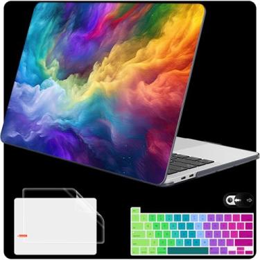 Imagem de Mektron Capa para MacBook Pro 13 polegadas 2022 2021 2020 versão A2338 M2 M1 A2289 A2251, capa rígida de plástico impresso para MacBook Pro 13,3 polegadas Touch Bar serve para Touch ID, Rainbow Cosmic