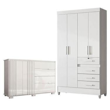 Imagem de Guarda Roupa Infantil Sobral e Cômoda Texas Branco Brilho  Moval