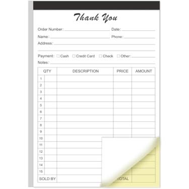 Imagem de Livro de recibos de agradecimento - 14.0 cm x 21.6 cm Papelão 2-Part Carbonless Sales Invoice Book, 50 folhas bloco de notas fiscais com papelão para pequenas empresas