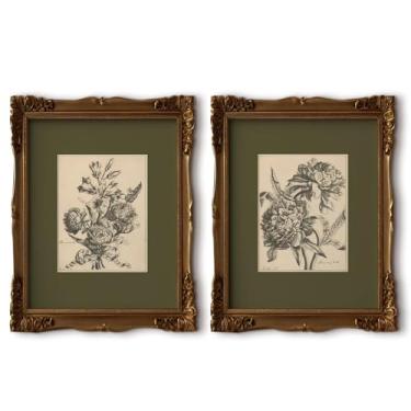 Imagem de Pôster em tela floral verde sálvia floral vintage botânico decoração de parede peônia imagens verde escuro pintura de desenho floral antigo para quarto sala de estar 40 x 61 cm sem moldura