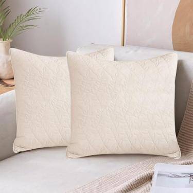 Imagem de Lady Ann Conjunto de capas de almofada acolchoadas 66 x 66 de 2.100% algodão com estampa de folhas de algodão, fronhas decorativas macias e aconchegantes de trigo para sofá-cama, sala de estar