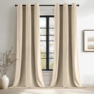 Imagem de ANRODUO Cortinas de veludo bege 96 polegadas de comprimento, blecaute, isolamento térmico, à prova de som, cortinas de escurecimento de quarto, cortinas de janela com ilhós para quarto, sala de estar