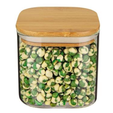 Imagem de Pote Hermético Quadrado Vidro Tampa De Bambú 10,5X8 cm 500ML - VALE IM