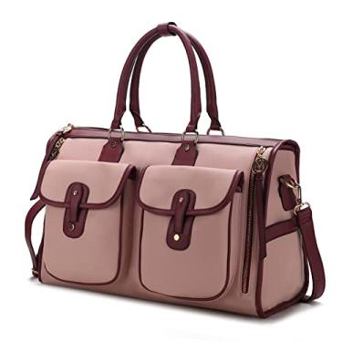 Imagem de MKF Collection Bolsa de viagem feminina Color Block Fashion Fashion, couro vegano grande bolsa de mão elegante para mulheres, Genevive, rosa, Large