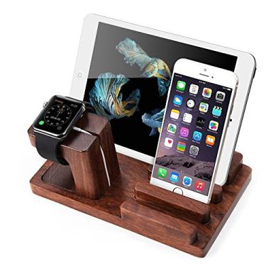 Imagem de Suporte para Apple Watch, MOOZO de madeira de bambu e vários dispositivos, estação de carregamento, suporte de carregador para iPhone 7 6 6S Plus Samsung Galaxy S8 S7 S6 Edge iWatch, Rosewood