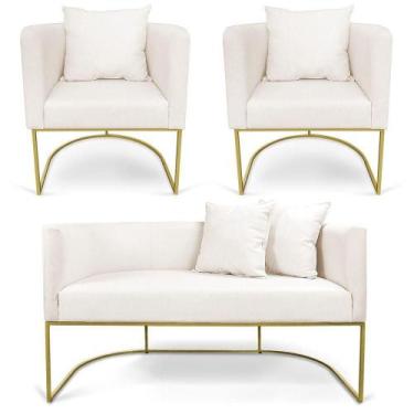 Imagem de Kit 01 Namoradeira 02 Lugares E 02 Poltronas Paola Linho Areia A27 Bas