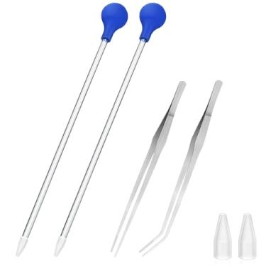 Imagem de Hufopik 2 pipetas longas de 47 cm com 2 pinças longas de alimentação de aço inoxidável para aquário de peixes, alimentador de alimentos, seringa longa, tubo de alimentação de coral, para plantas