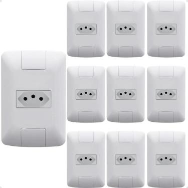 Imagem de 2X Tomada Simples 10A Com Espelho Branco 10 Unidades Tramont