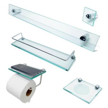 Imagem de Kit De Acessórios P/ Banheiro 5 Pçs Em Vidro Incolor - Mons Shop