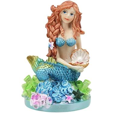 Imagem de Ebros de 11,4 cm de altura Sereia do Oceano Náutico Colorida Mesclada Ariel com Concha Pérola e Cauda Azul Sentada em Corais Estátua sob o Mar Fantasia Sereias Mesclas Estatuetas Sereias dos Mares