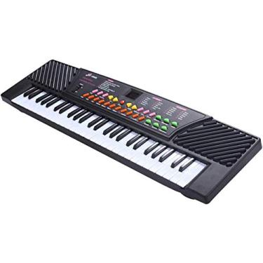Imagem de GOFLAME Teclado eletrônico de piano de 54 teclas com display digital LED, instrumento musical eletrônico portátil com microfone e adaptador, adequado para crianças e iniciantes (preto)