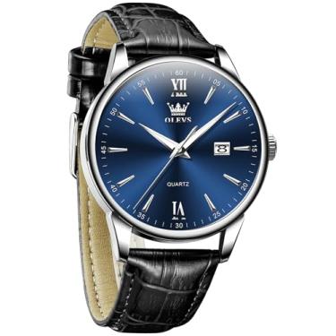 Imagem de OLEVS Relógios de couro masculinos com pulseira de couro para homens com data, à prova d'água, rosto grande, fácil leitura, casual, quartzo, analógico, minimalista, Relojes para Hombres, Couro preto