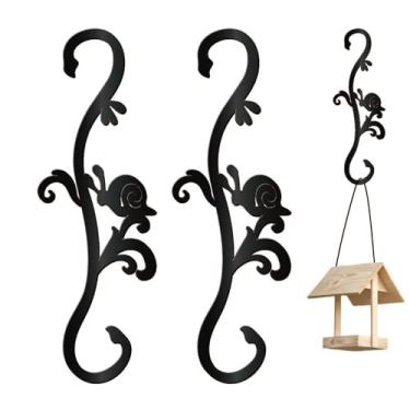 Imagem de CREATCABIN 2 peças Fechos de cabide de alimentador de pássaros ganchos de plantas decorativos ao ar livre metal preto design de videira de caracol S Fechos de cerca de jardim para casa sinos de vento