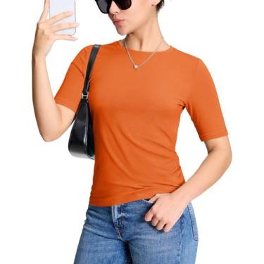 Imagem de Camiseta feminina YUCOLEN, ajustada para exercícios, algodão, laranja