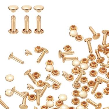 Imagem de HARFINGTON 100 conjuntos de rebites de tampa dupla, 6 x 10 mm, aço carbono, cabeça redonda, parafusos, parafusos tubulares de metal para decoração de artesanato em couro, ouro claro