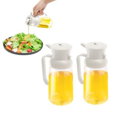Imagem de 2 unidades de dispensador de azeite de oliva de 550 ml, frasco de spray de azeite 2 em 1 para utensílios de cozinha, pulverizador de óleo de vidro para cozinhar, frasco dispensador de vinagre para