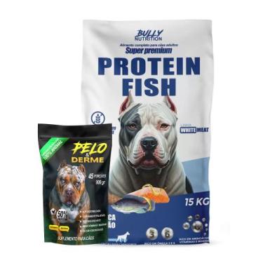 Imagem de Ração Protein Fish 15kg mais Complemento Alimentar Bully Pelo Derme 90