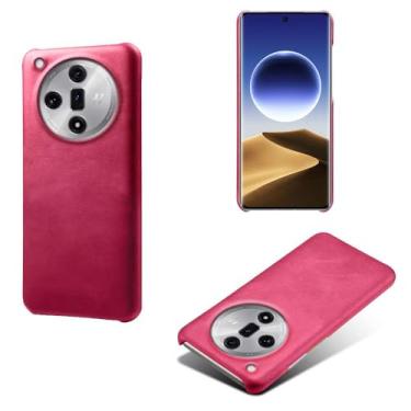 Imagem de Capa para OPPO Find X7 Ultra,Proteção contra quedas,Casca de volta de cor sólida simples,Design de couro de imitação de plástico-Rose