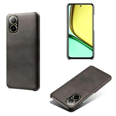 Imagem de Capa para OPPO Realme C67 4G,Proteção contra quedas,Casca de volta de cor sólida simples,Design de couro de imitação de plástico-Black