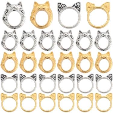 Imagem de SUNNYCLUE 1 caixa 80 peças, 4 estilos de contas de orelha de gato, espaçadores de contas de contas a granel ouro antigo prata metal oco anel oco formato de cabeça de gatos conector moldura para fazer
