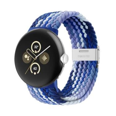 Imagem de BandRain Pulseiras trançadas elásticas compatíveis com Google Pixel Watch 4 3 de 41 mm/Pixel Watch 2/Google Pixel Watch – Conector atualizado – Pulseiras esportivas respiráveis de nylon elástico para