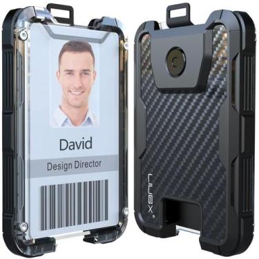 Imagem de Porta-crachás LIUGX Carbon Fiber No-Clip 6 cartões pretos