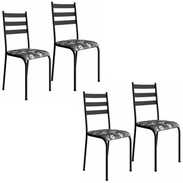 Imagem de Kit 4 Cadeiras 541 Sala Jantar Cozinha Pés Aço Tubular Floral Preto