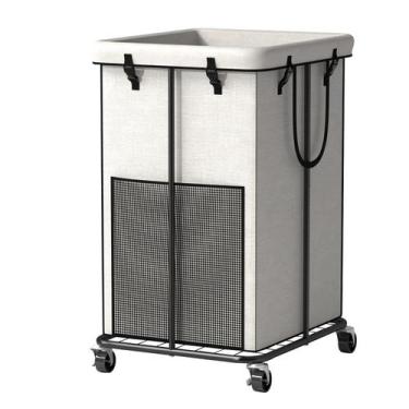 Imagem de Cesto de roupa suja ZATOCL 150L com rodas e bolsa removível branca