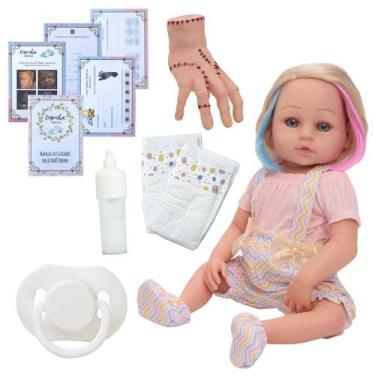 Imagem de Boneca Reborn Bebê 100% Silicone Enid Mãozinha Acessórios - Cegonha Re