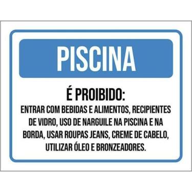 Imagem de Kit 3 Placas Piscina Proibido Narguile Jeans Creme Cabelo - Sinalizo