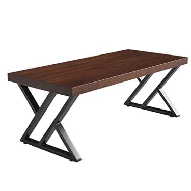 Imagem de Mesa de escritório para computador de madeira maciça com moldura de metal, mesa de conferência de madeira de pinheiro de 5 cm de espessura, mesa de estudo de estilo industrial (espessura 5 cm 140 x 60