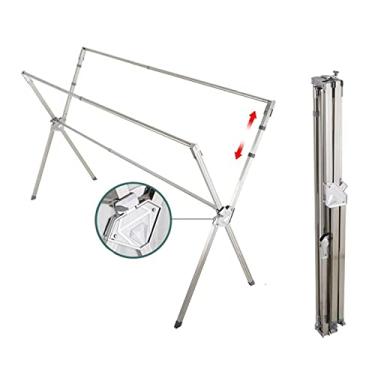 Imagem de Cabide dobrável para roupa, estendal dobrável e ajustável, estendal de roupa de aço inoxidável resistente para interiores e exteriores (cor: Cinzento) (dourado) (cinzento)
