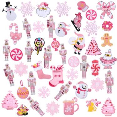 Imagem de Tigeen 48 peças de adesivos de Natal rosa de desenho animado fofo quebra-nozes Papai Noel flocos de neve aplique rosa bordado decoração de Natal férias de inverno artesanato DIY presente para roupas
