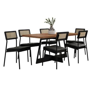 Imagem de Conjunto Sala De Jantar Filadélfia 6 Cadeiras Carraro Grafite/preto/nogal