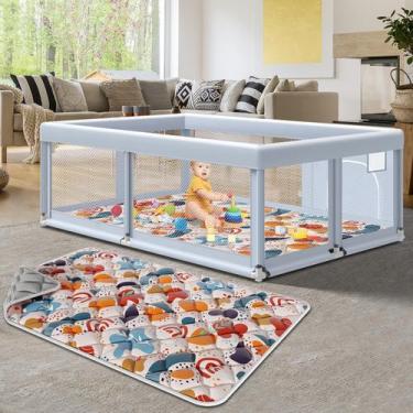 Imagem de Cercadinho para bebês Playard Fshibila 165x127cm com cinza fosco