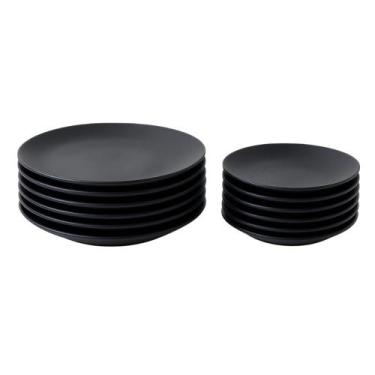 Imagem de Jogo 12 Pratos Cerâmica Sobremesa e Raso Orgânicos Preto Matte Porto B