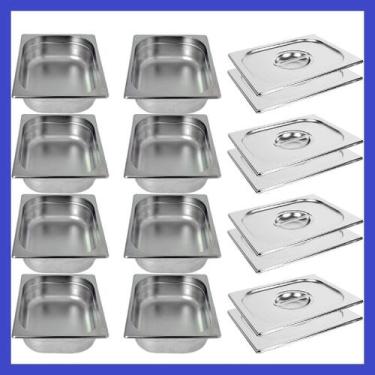 Imagem de Kit de 8 Cubas Gastronômicas Com Tampa Buffet Inox 1/2 150mm - Zepper