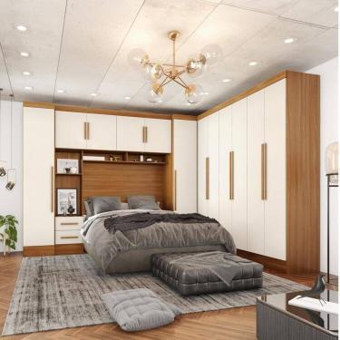 Imagem de Guarda-roupa Modulado Casal Completo 4 Peças 8 Portas 5 Gavetas com Maleiro Smart Plus Cinamomo / Off White