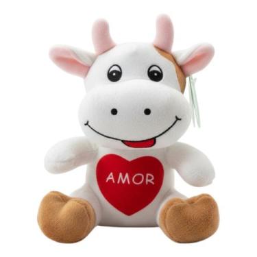 Imagem de Vaca De Pelúcia Branca Coração Amor 21cm Fazendinha - Marrom - Tuka To