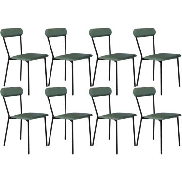 Imagem de Kit 08 Cadeiras Estofada Para Sala de Jantar Liora Preto C01 Courino Verde Sálvia - Lyam Decor
