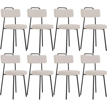 Imagem de Kit 08 Cadeiras Decorativas Estofada Para Sala De Jantar Barcelona L02 Linho Bege - Lyam Decor