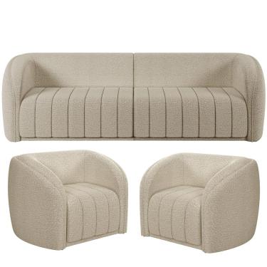 Imagem de Kit Sofá 05 Lugares Para Sala de Estar 332 cm Com 02 Poltronas Lazio M03 Bouclê Bege - Lyam Decor