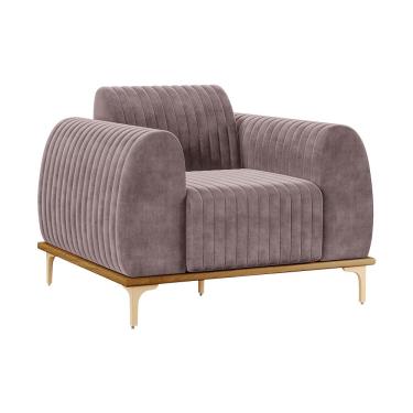 Imagem de Poltrona Decorativa Sala de Estar Base de Madeira Euro Veludo Rosê - Gran Belo