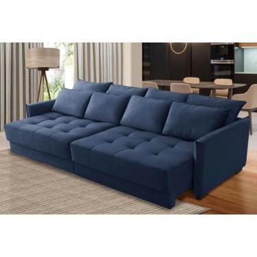 Imagem de Sofá Cama Retrátil e Reclinável 2,30m com Molas Cairo Veludo Azul Mirr