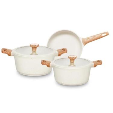 Imagem de Jogo de Panelas Antiaderente Cerâmica Kit 3 Peças Indução Titanium Nat